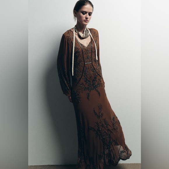 ZARA LIMITED EDITION BEADED GEORGETTE DRESS - Picture 4 of 6